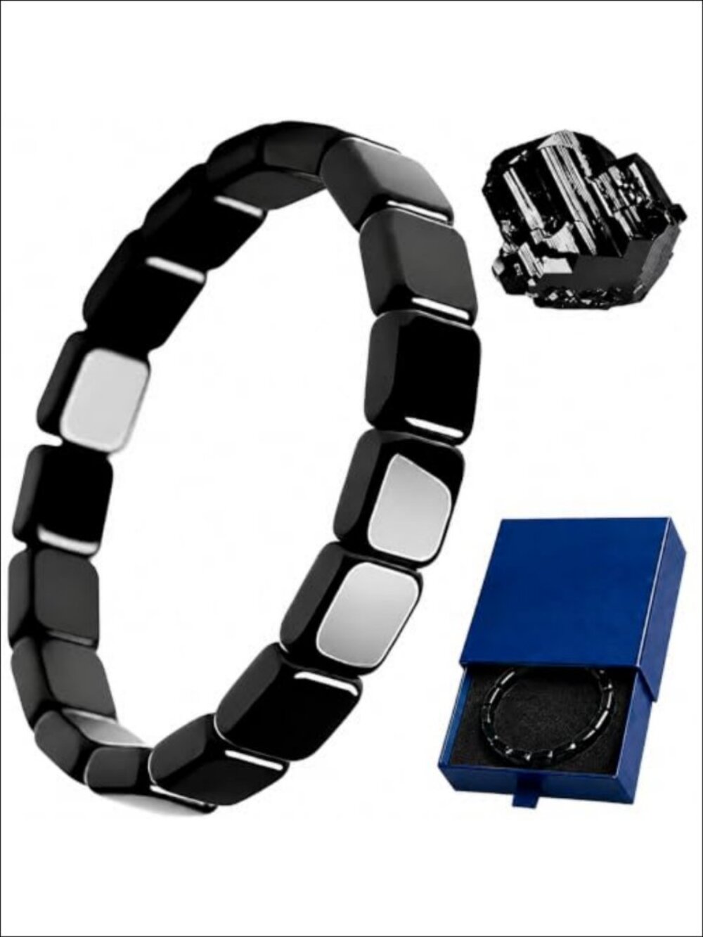 Mens Hematite Beaded Bracelet Stretch Fit Link Bracelet Gift